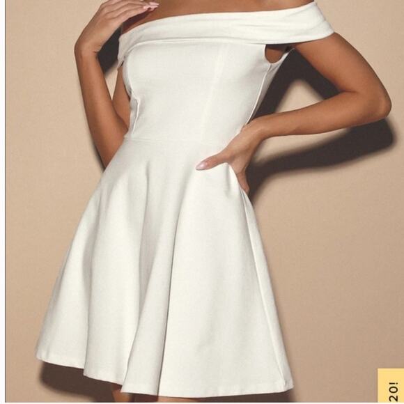 Lulus Off-Shoulder White Skater Dress - Picture 2 of 8